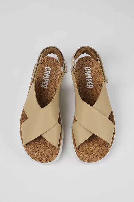 Beige Leather/Textile Sandal For Women*Camper Cheap