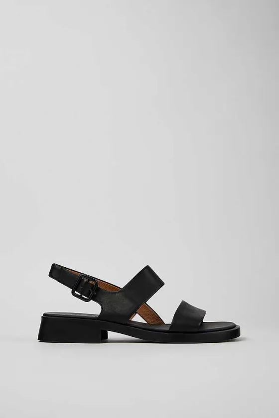 Black Leather 2-Strap Sandal For Women*Camper New