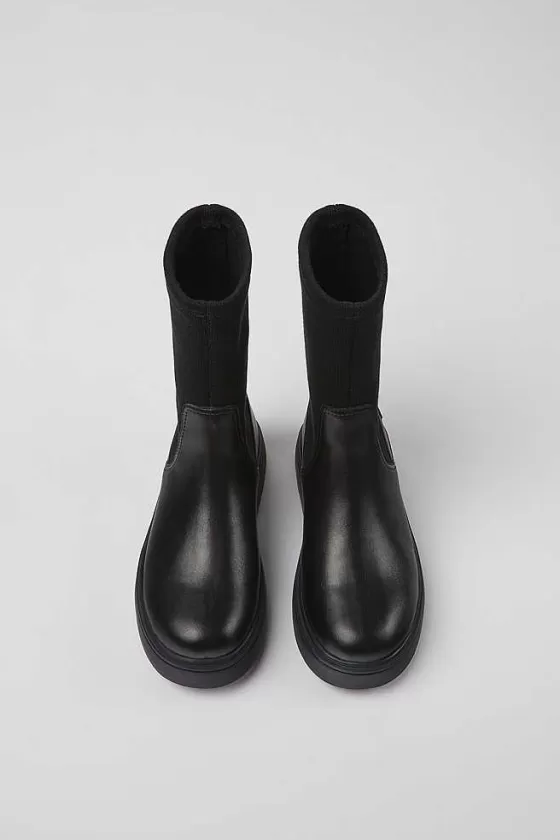 Black Leather And Tencel® Lyocell Boots For Kids*Camper Best