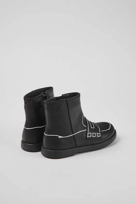 Black Leather Ankle Boots For Kids*Camper New