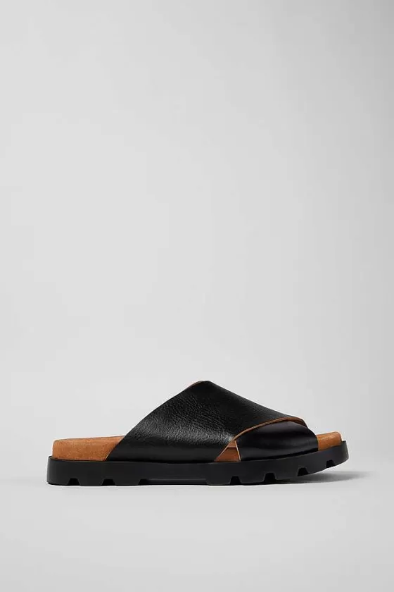 Black Leather Cross-Strap Sandal For Men*Camper Shop