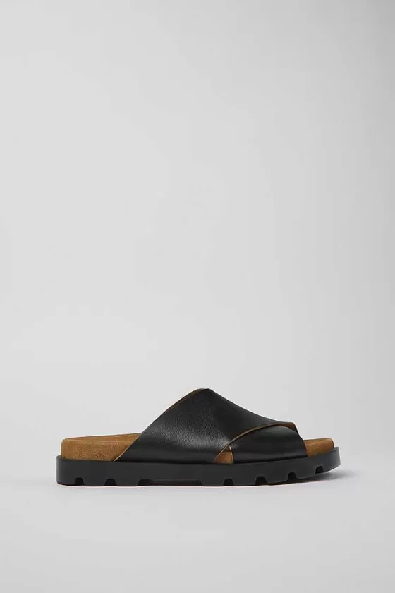 Black Leather Cross-Strap Sandal For Women*Camper Best