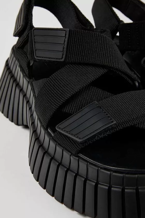 Black Textile Cross-Strap Sandal For Women*Camper Outlet