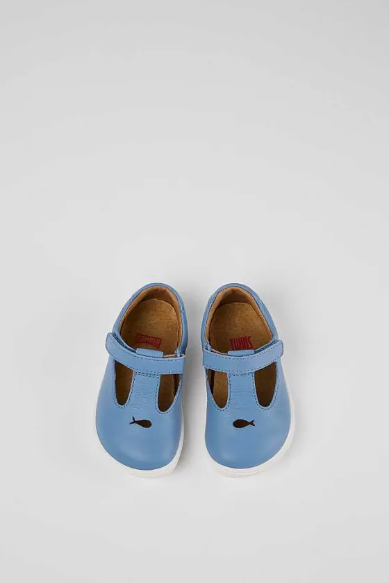 Blue Leather T-Strap Shoe*Camper New