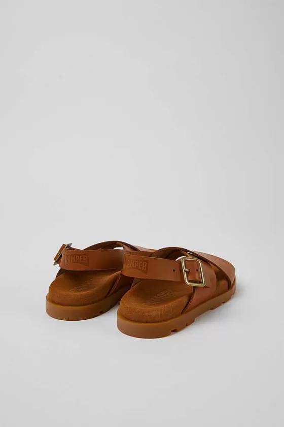 Brown Leather Sandals For Kids*Camper Fashion