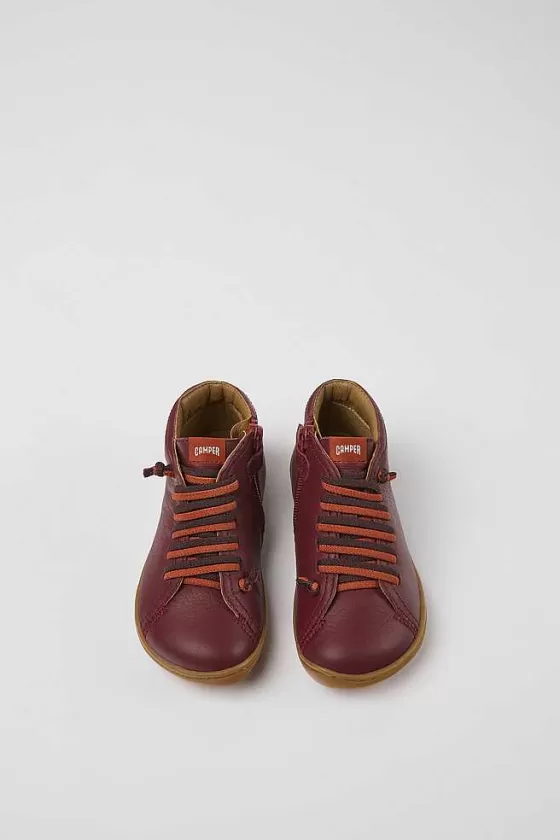 Burgundy Leather Ankle Boots For Kids*Camper Best Sale