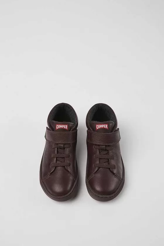 Burgundy Leather Ankle Boots For Kids*Camper Online