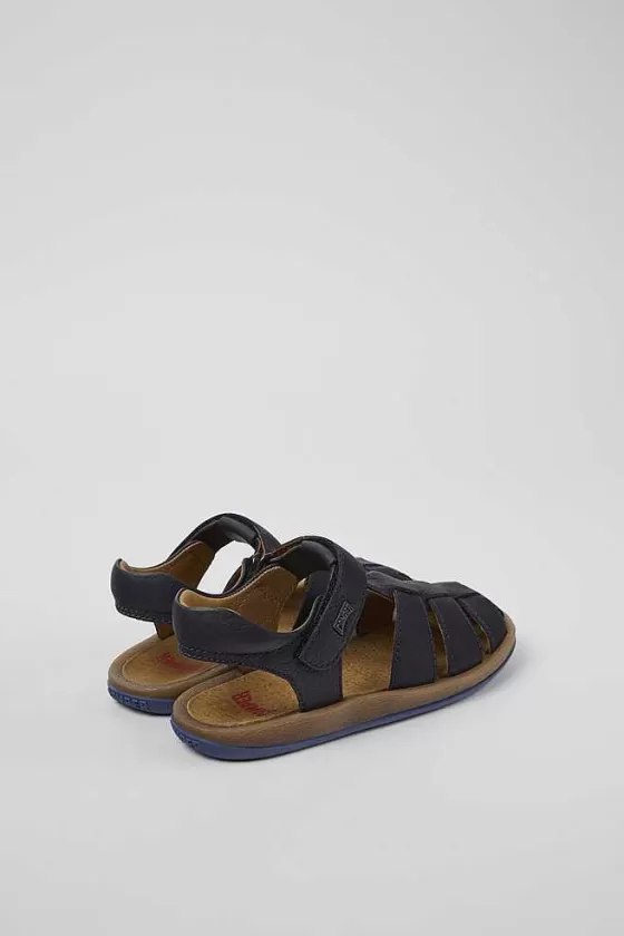 Dark Blue Leather Sandals For Kids*Camper Online