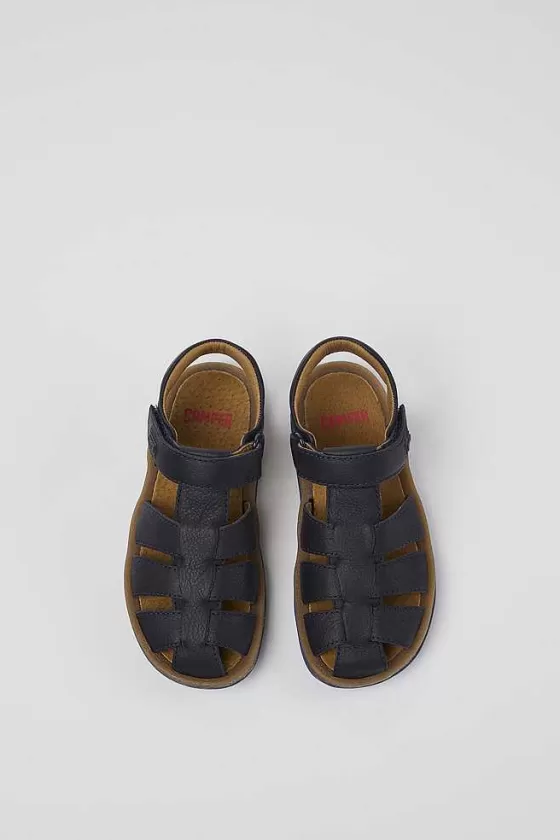 Dark Blue Leather Sandals For Kids*Camper Online