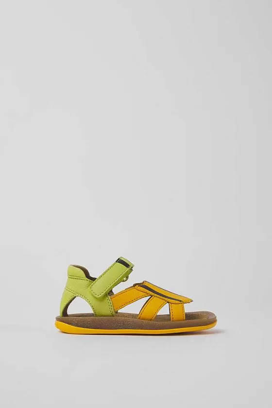 Green And Orange Leather Sandals For Kids*Camper Cheap