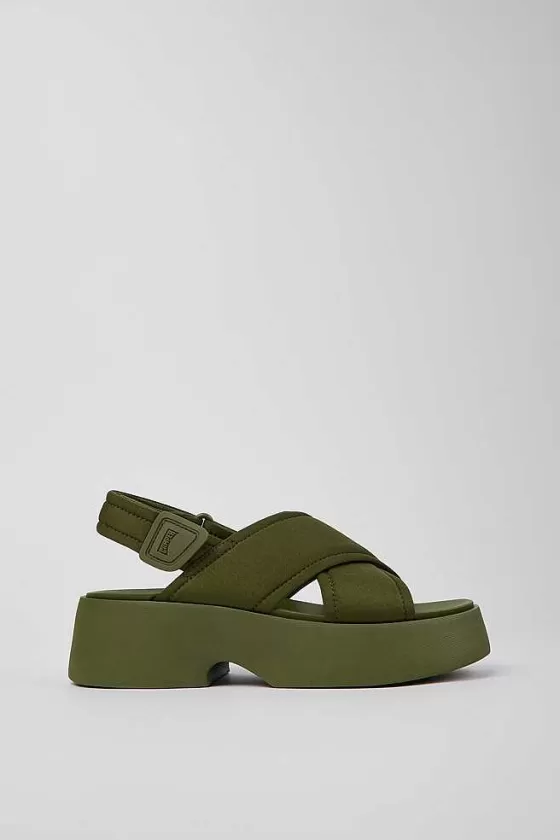 Green Textile Cross-Strap Sandal For Women*Camper Sale