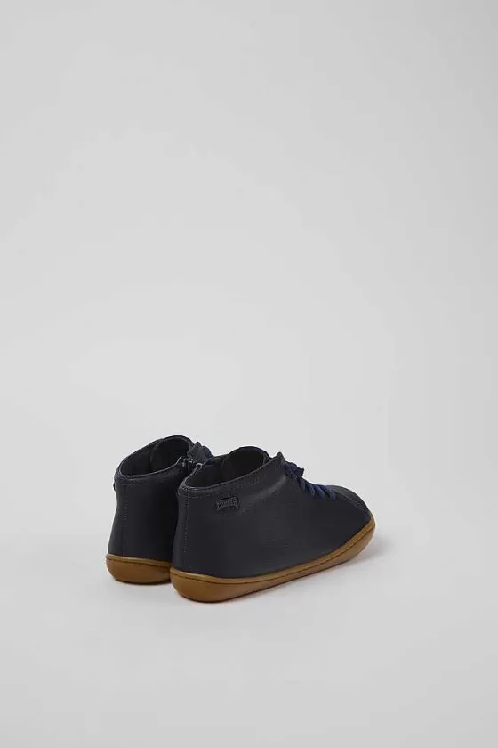 Navy Blue Leather Ankle Boots For Kids*Camper New