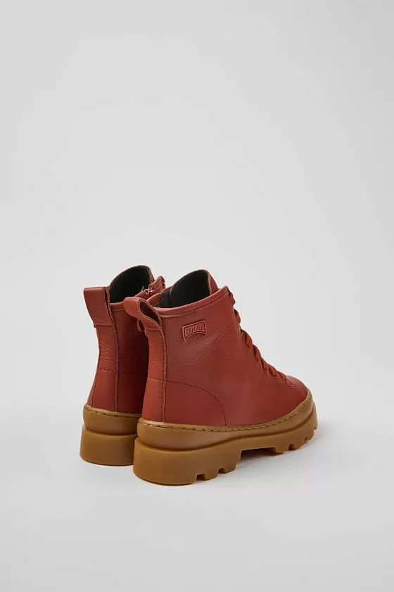 Red Leather Ankle Boots For Kids*Camper Best